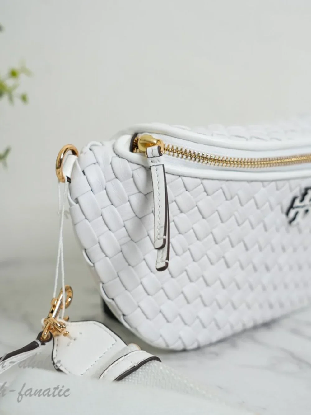 Tory Burch Thea Woven Belt Bag in White Leather NWT